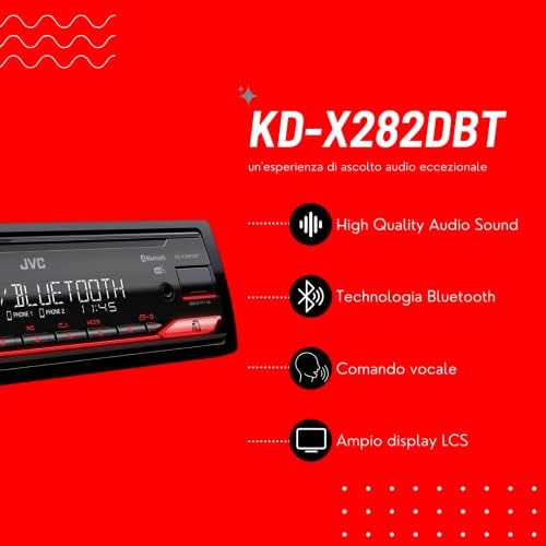 JVC KD-X282DBT USB Car Radio with DAB+ & Bluetooth Hands-Free Kit (USB, AUX-In, 1 x Pre-Out 2.5 V, Sound Processor, 4 x 50 W, Red Button Light)