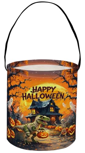 Image of Halloween Bucket for Trick or Treat Kids Halloween Pumpkin Bucket Halloween Candy Snack Baskets Pumpkin Halloween Party Decoration (Ghost Dinosaur)