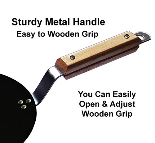 Image of amicus Pure Iron Tawa for Roti Chapati Omelette Concave Iron Tava with Wooden Handle 9 Inch 1 Kg Black Food Grade Smooth 100% Multipurpose Tawa