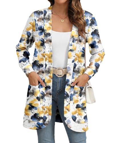 Image of YSYOKOW Cardigan Sweaters for Women Long Sleeve Open Front with Pockets | Long Cardigans for Women Lightweight Soft Casual Dressy Loose Fit Cardigan Sweater with Pockets for Work and Office
