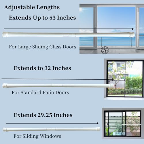 Evelots Adjustable Security Bar for Patio Door (2 Pack) Heavy Duty Sliding Glass Door, Porch, Window Lock Guard, Rubber Ends for Friction, White, 29.25 Inches to 53 Inches Door Jam