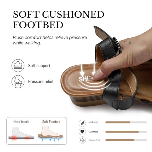 Image of SHIBEVER Wedge Sandals for Women Dressy: Comfortable Low Heel Summer Sandal | Casual Walking All-Day Comfort Dress Ladies Strappy Shoes - Ankle Strap Arch Support with Cushioned for Work Vacation