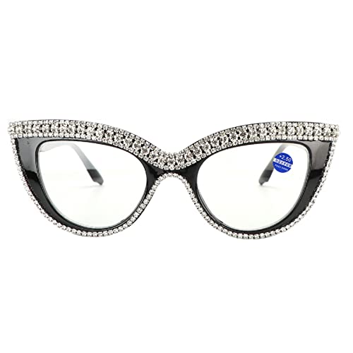 Image of Womens Luxurious Colorful Rhinestone Cat Eye Reading Glasses Blue light blocking Reader Computer Eyeglass Frame