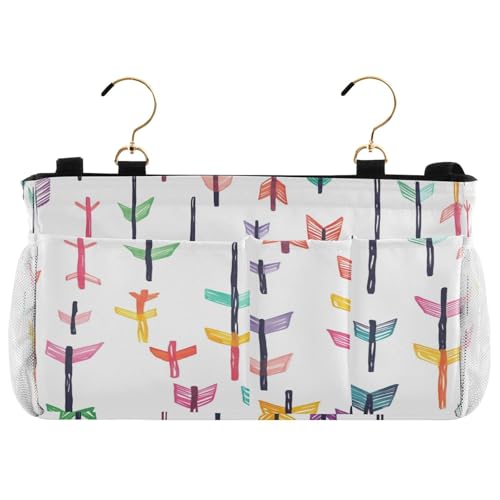BOESI Doodle Colorful Arrow Pattern Bedside Storage Hanging Bag, Hanging Storage Basket, Suitable for Storing Cell Phones, Water Bottles, Books