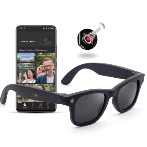 Smart Glasses mit KI & Bluetooth, ChatGPT-Sprachassistent, UV-Schutz, WLAN, Echtzeit-Übersetzung in 89 Sprachen, 2K-Kamera, Wasserdicht, Objektidentifizierung, 2 Gläser (photochrom + Sonnengläser)
