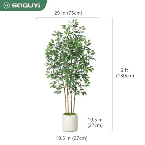 Soguyi EAN-DBPDGLTRS1.8M-1 Ficus Artificial Tree 6Ft Fake Silk Plant For Home Decor Indoor thumb #5