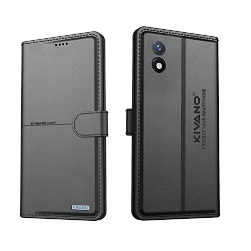 Image of KIVANO VIVO Y02 Professional Series Wallet Case | Luxurious Design | Premium | Vegan Leather Flip Case Back Cover - Black