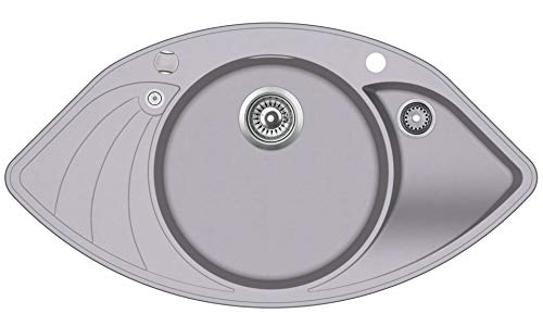 Evier'PAPILLON'granit gris -1 bac 1/2 - AQUASANITA