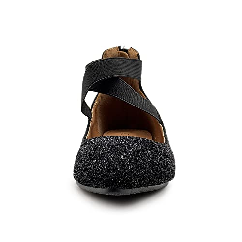 Ollio Women's Glitter Elastic Ankle Strap Pointed Toe Ballet Flats F1893