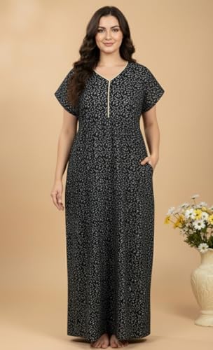 Image of Bahumaan Pure Cotton Nighty for Woman | Maxi Nighty for Women Cotton | Night Gown for Women with Pocket, Ideal for Loungewear