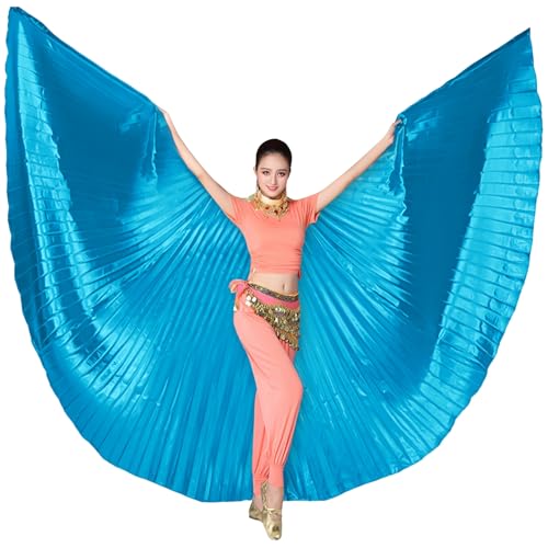 Lauthen.S Belly Dance Isis Wings with Sticks Women Angel Wings Halloween Costume Carnival Cape Outfit Blue