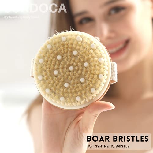 SURDOCA Dry Brushing Body Brush, Physical Exfoliating Scrubber, Lymphatic Drainage Massager Brush, Cellulite Remover Brushes, Bath Brush for Shower, Natural Bamboo (Boar Bristles) - Image 4