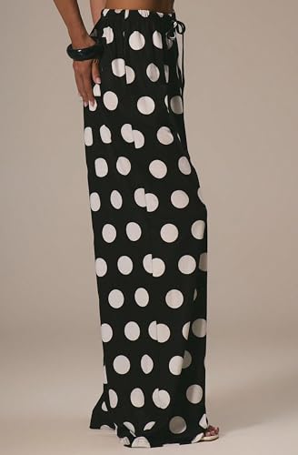 Women Polka Dot Drawstring Wide Leg Pants Polka Dots Casual Loose Lounge Trousers with Pockets2
