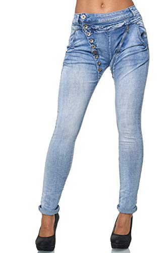 Elara Damen Jeans Boyfriend Baggy Knopfleiste Chunkyrayan C613M...