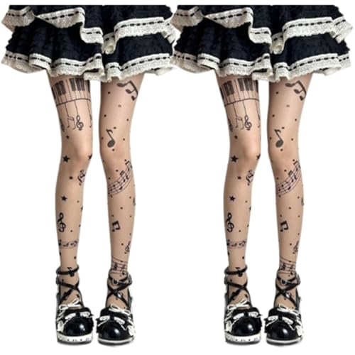 Womens Sheer Tights High Waist Patterned Tights Kwaii Transparent Thigh High Stockings Lolita Silk Thin Long Socks