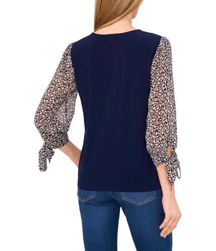 CeCe Women's Mixed Media Tie Sleeve Top2