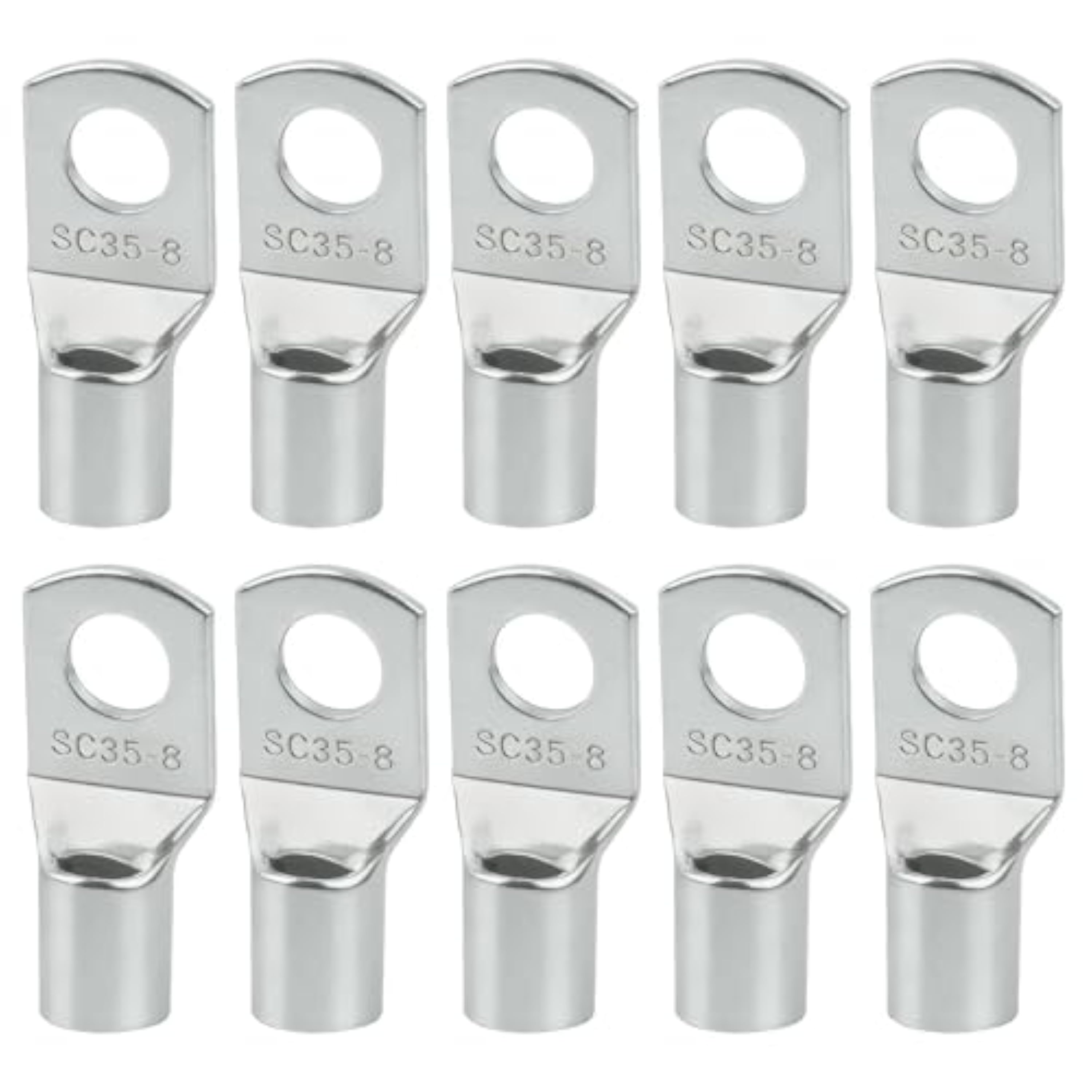 10 Piezas Terminales Eléctricos 35mm² M8 Sin Aislamiento SC Cobre Grueso Zincado Terminales Tubular Anillo para 50mm² Cables Batería Cajas Vehículos Instalaciones Eléctricas Industriales Automotrices
