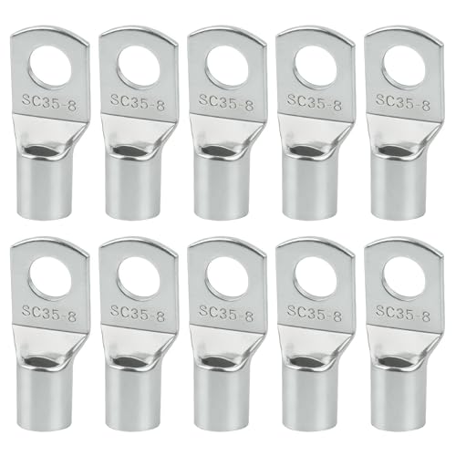 10 Pièces Cosses 35 mm² M8 Non Isolées Cosses à Electriques Sertir SC en Cuivre Étamé Connecteur de Câble Anneau Tubulaires Battery Terminals Annea pour Voiture Batterie Panneaux Solaires Industriel