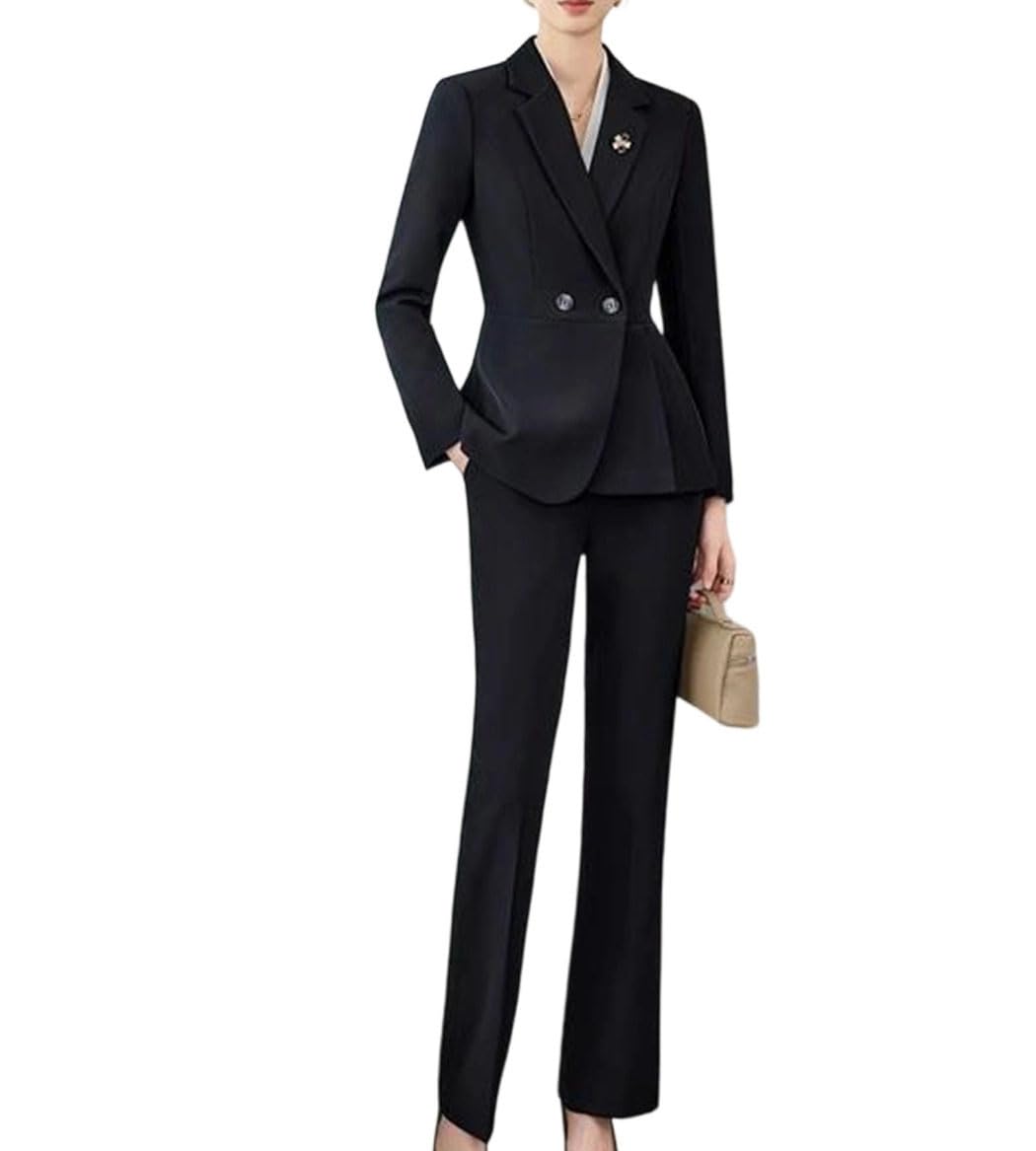 Women Slim Fit Blazer and Pants Professional Two Piece Winter Long Sleeve Office Party Jacket Suit