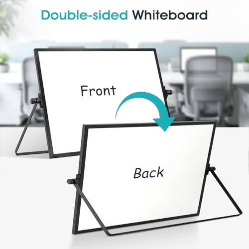 Image of Dry Erase Small White Board, 16 inch x 12 inch Desktop Whiteboard with Stand Black
