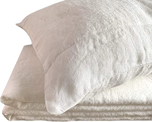 JOWOLLINA Juego de cama de lino natural, acabado lavado suave, 180 mg2 (blanco suave, 135 x 200 cm, 50 x 70 cm) Cover