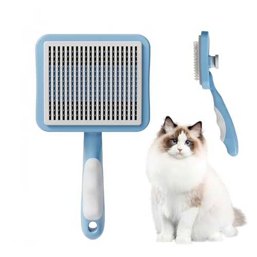 Image of Cat Brush with One-Click Button, Cat Brushes for Indoor Cats Shedding，Self Cleaning Slicker Cat Brush for Shedding Massaging Grooming, Suitable for Long Short Haired Pets, Comfortable /Easy to Clean