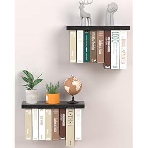Floating Book Shelves for Wall Mounted Set of 2, Wood Hanging Bookshelf, Book Display Shelf for Wall, Unique Space Saving Book Shelf Wall Book Holder(Black)