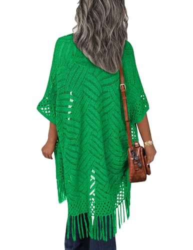 Image of HOTOUCH Womens Knit Cardigan Open Front Outwear Hollow Out Crochet Tassel Lightweight Kimonos Sweater S-XXL