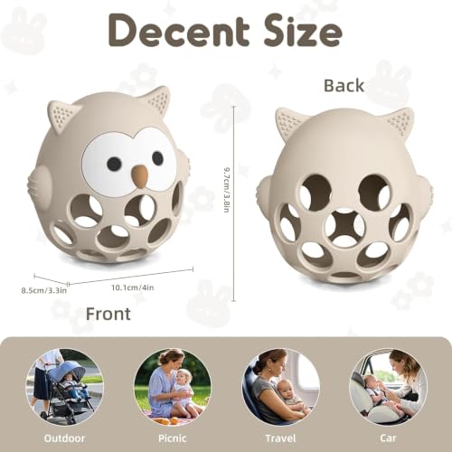 Image of PandaEar Rattle Teether for Babies 0-12 Months, Montessori Silicone Baby Teething Toy, BPA-Free Food Grade Freezer Safe Sensory Toy for Gum Relief & Motor Skills, Beige