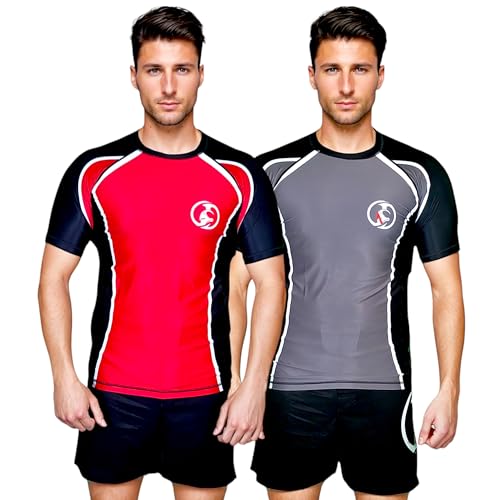 KOMBAT USA Hot Rod & Hot Grey No-Gi Rash Guard | Mens BJJ - Jiu Jitsu- MMA - Cross Training - Compression Rash Guard