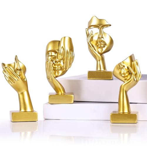 Set de 4 Figuras Abstractas Doradas Thinker Decoración Hogar miniatura 1