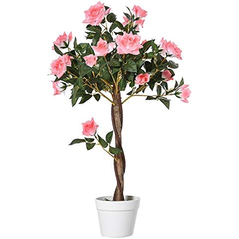 Outsunny 90cm Artificial Rose Tree with Pot Cover