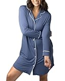 Kindred Bravely Clea Maternity Nightgown, Long Sleeve Postpartum Pajamas and Button Down Nursing Nightgown (Slate Blue, Medium)