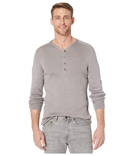 John Varvatos Star USA Men's Adrian Long Sleeve V-Neck Cotton Henley, Stone Grey, XX-Large