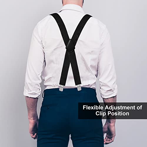 Fasker Mens Suspenders X-Back 2" Wide Adjustable Solid Straight Heavy Duty Clip Suspenders For Men Women, Black #TOP4