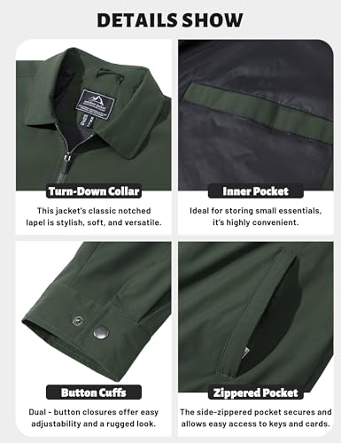 Image of TACVASEN Mens Lightweight Windbreaker Full Zip Up Laydown Collar Jackets Light Casual Coat with Zip Pockets
