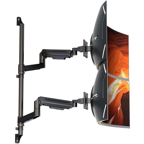 PUTORSEN Vertical Dual Monitor Wall Mount for 17-49 Pulgadas, Monitor Dual hasta 20 kg por Brazo, Compatible con VESA 75/100, Solución para Ahorrar Espacio en Oficina y Hogar, Negro