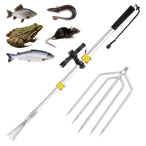 SANLIKE 4FT Fishing Harpoon Spear Gaff Gig Frog Fork Hook Silver