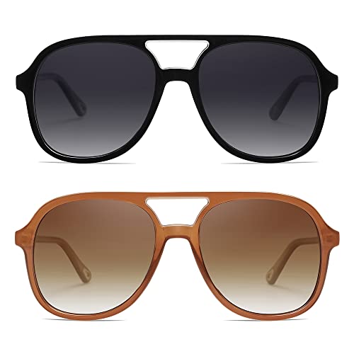 Retro Polarized Aviator Sunglasses Womens Men Vintage Double Bridge Square Sun Glasses AP3606