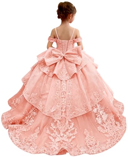 PAEGXN Off Shoulder Blush Pink Flower Girl Dresses for Wedding