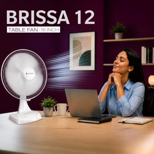 Image of SINGER Brissa 12 High Speed Table Fan 115W | 100% Copper Motor | 2100 RPM | 100 CMM Air Delivery | 3 Speed Control | Silent Operation | Adjustable Height | 2 Years Warranty | ISI Certified
