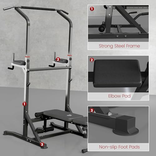 HOMCOM Pull Up Station with Adjustable Weight Bench, Dip Station and Barbell Rack, Multi-Function Power Tower Free Standing Pull Up Bar for Home Gym - Image 6