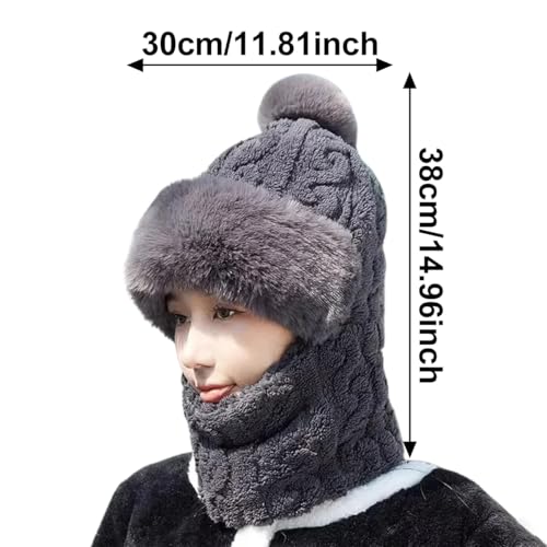 ECYC Women Winter Warm Balaclava, Plush Windproof Pompom Balaclava Fuzzy Neck Warmer Ski Mask Hooded Scarf for Women2
