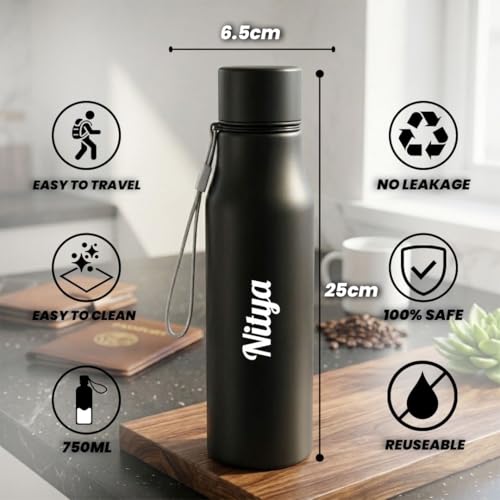 Image of Giftana 7 in 1 Backpack with Personalized Diary, Pen, Keychain, Mobile Stand, Coffee Mug & Water Bottle 750ml Gift for Men & Women, Diwali Corporate Gift for Employees (Black)