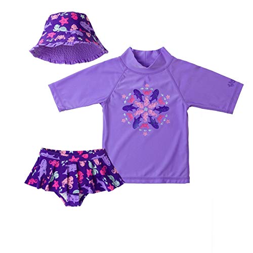UV SKINZ UPF 50+ Girls 3-Piece Swim Set (7, Purple Sea Critters)2