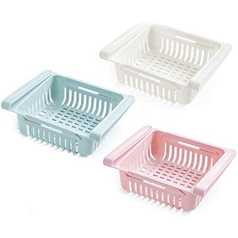 COOLFUNLIFE Retractable Drawer Type Refrigerator Storage Box Food Fresh-keeping Classified Organizer Container Basket Fridge Shelf Holder Plastic Storage Bin, Fit for Fridge Shelf Under 0.5" - 3 Color Cover