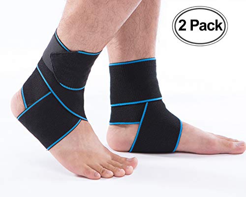 Ankle Brace Breathable Ankle Support Adjustable Ankle Stabilizer with Compression Wrap Support, Suitable for Men & Women, Sports (2 Pack)-One Size Fits All (Blue)