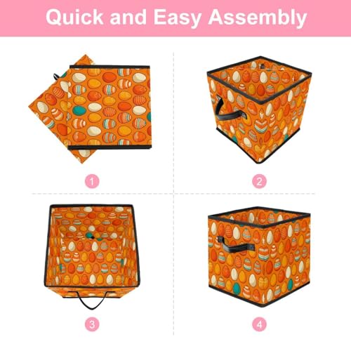 Grand bac de rangement cube pliable orange résistant avec poignée cuir - 7