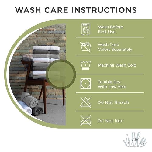 Image of Villa Celestia Cotton Hand Towels Set of 2, 16 x 28, Oeko-TEX Certified, Quick Dry, Sage