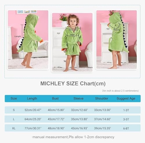 Image of MICHLEY Girls Boys Robe Cotton Towel Baby Dinosaur Style Hooded Bathrobe